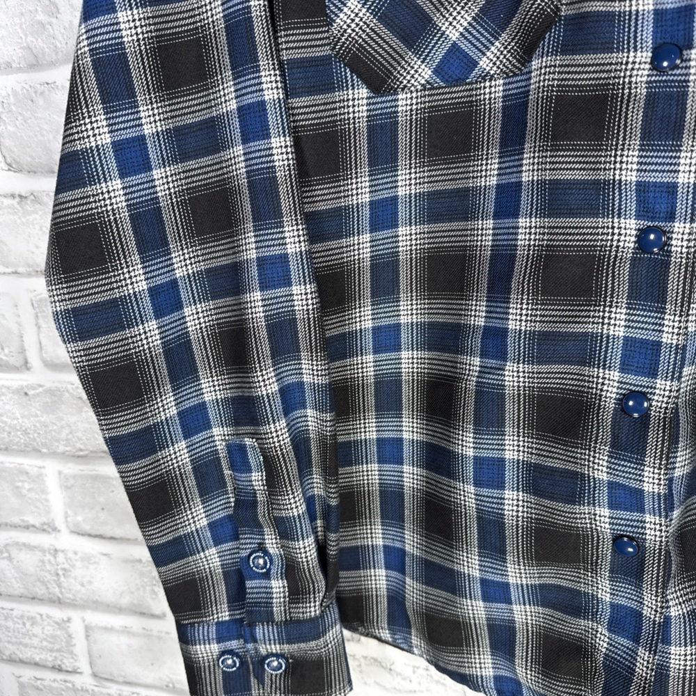 DIXXON PERFORMANCE Blue Plaid Snap Button Flannel… - image 5